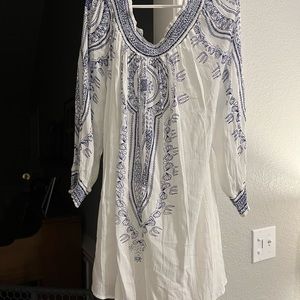 Off shoulder white blue dress